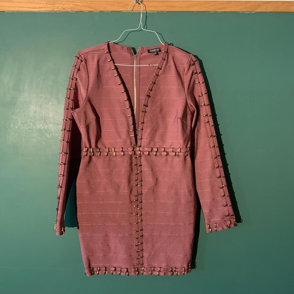 Fashion Nova Mauve Studded Stretch Midi Dress Zip Back XL